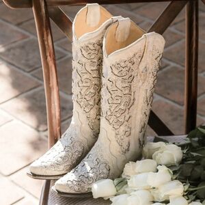 Corral Ivory and Metallic Embroidered Heeled Boots